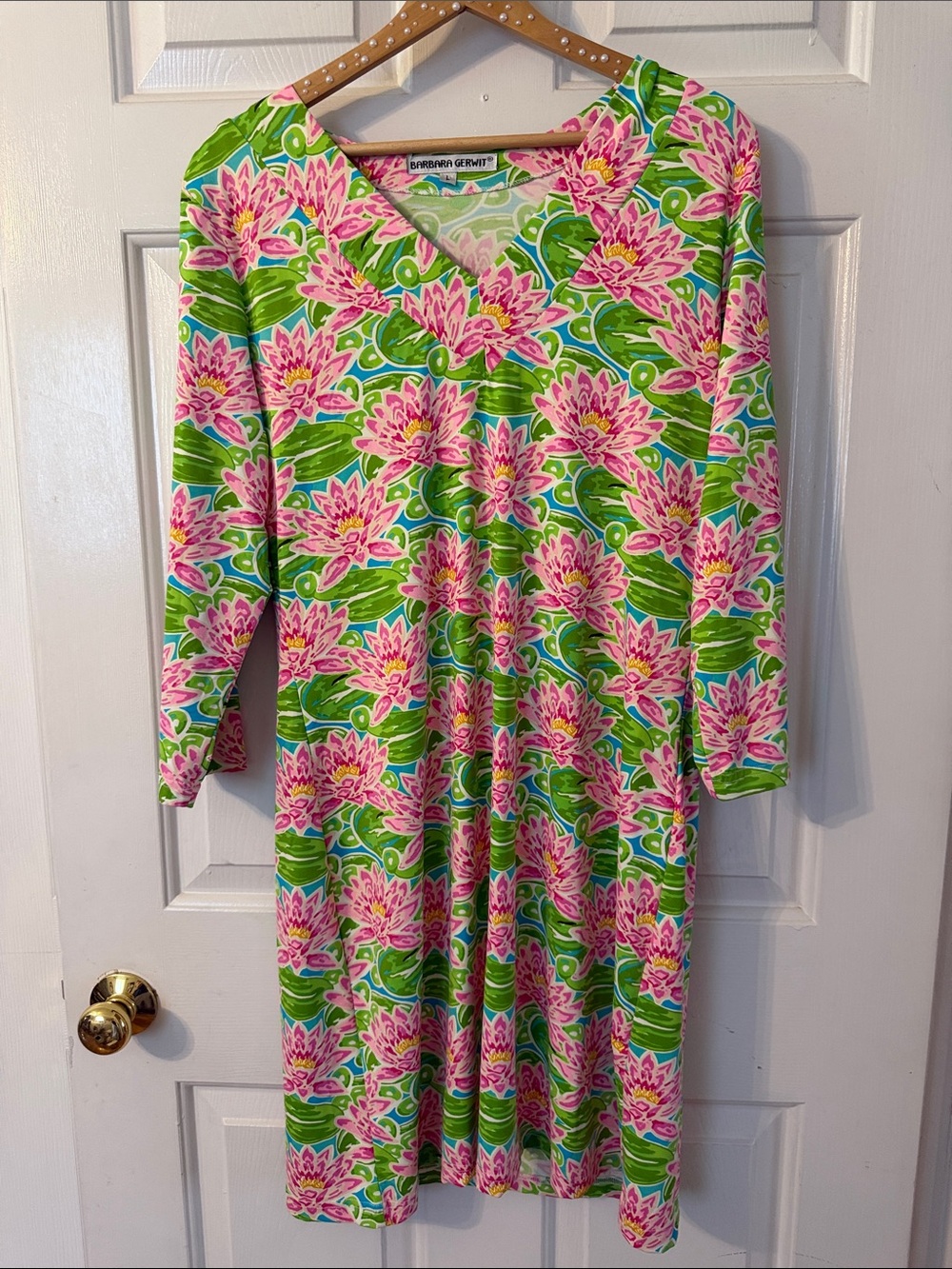 Barbara Gerwit Pink & Green Floral V-Neck Mini Dress